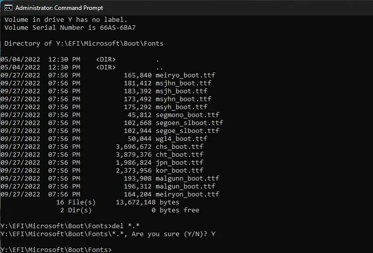 delete ttf fonts from efi partition