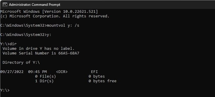 efi partition free disk space 0