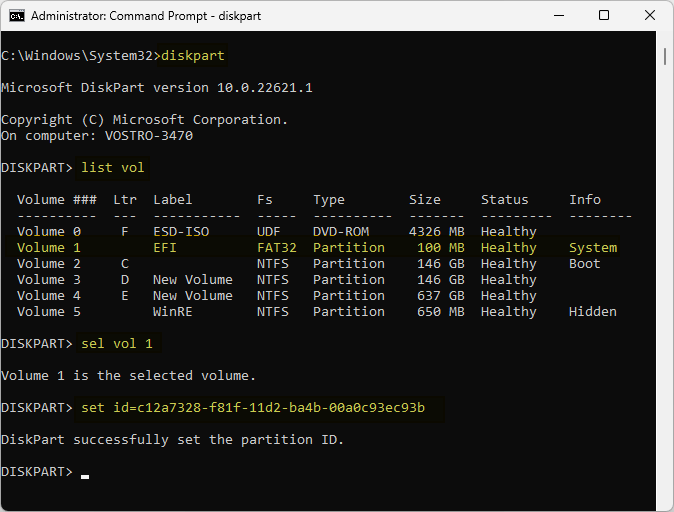 efi boot partition set identifier