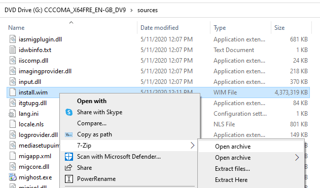 extract files from install.wim esd using 7-zip