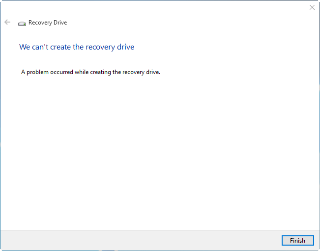 problem occurred creating recovery drive usb in windows 10