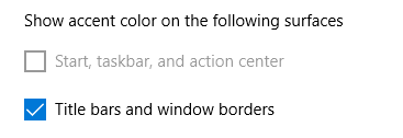 show accent color on taskbar start menu disabled or greyed out