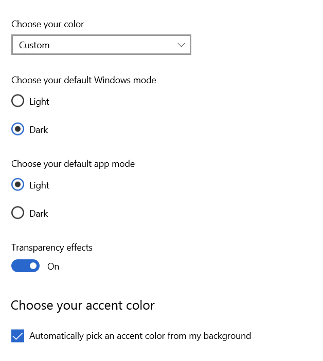 show accent color on taskbar start menu disabled or greyed out
