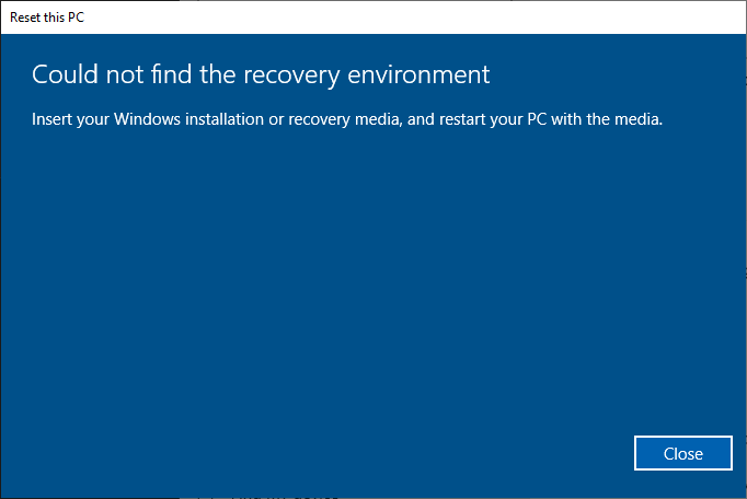 Error Could Not Find The Recovery Environment When Resetting Pc Winhelponline