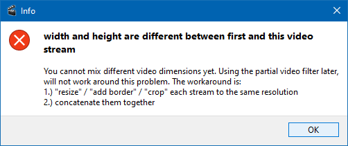 avidemux error different formats merge