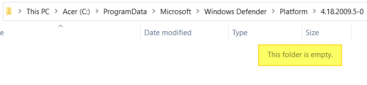 defender platform folder deleted by malware