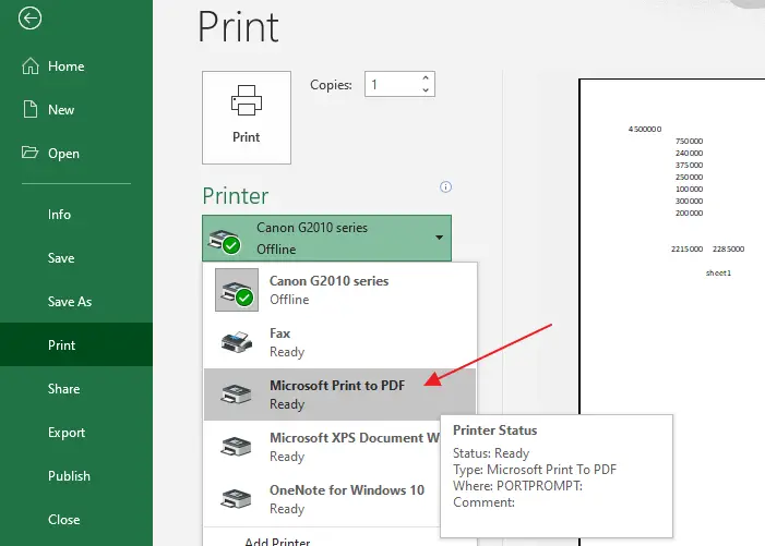 excel print to microsoft pdf printer or cutepdf printer