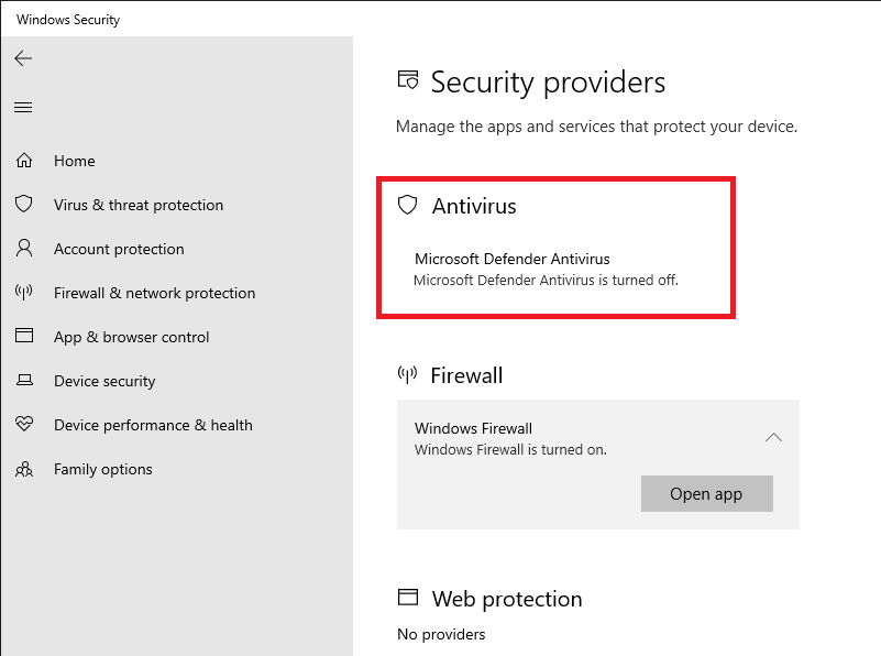 служба защитника Windows отсутствует - безопасность на первый взгляд пуста