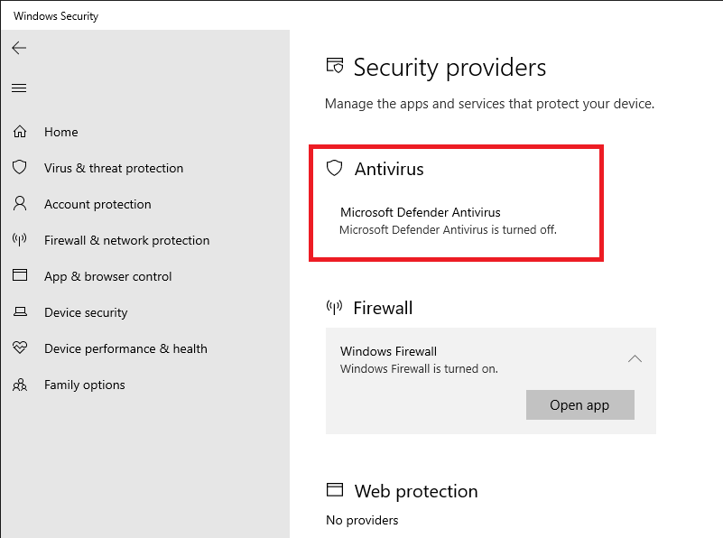 windows defender service missing - security at a glance is empty