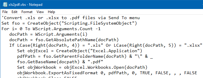 excel save as pdf using vbscript