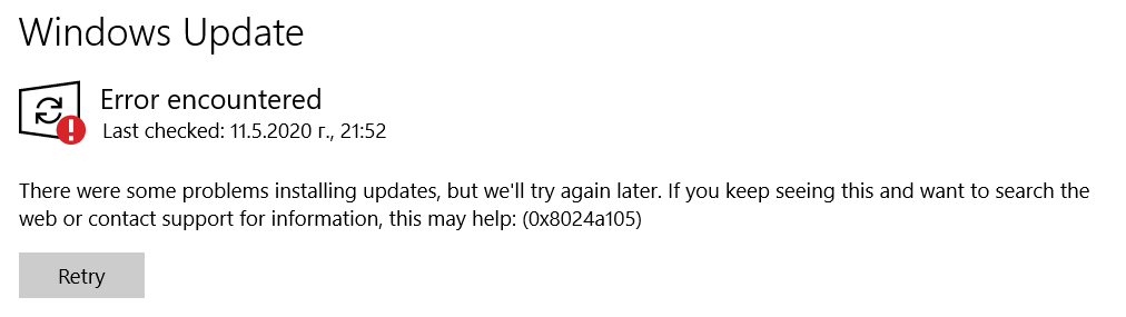 windows update error 0x8024a105