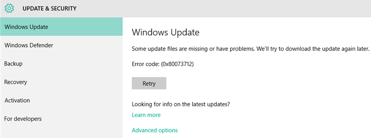  80073712 windows update error