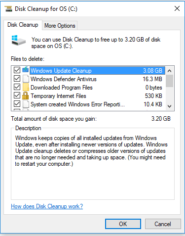 disk cleanup - windows update cleanup