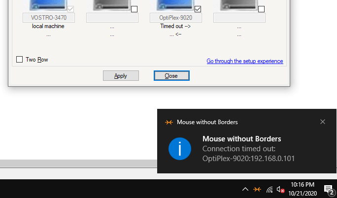 mousewithoutborders connection timed out