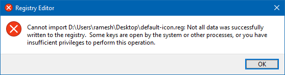 cannot import .reg file - error accessing registry