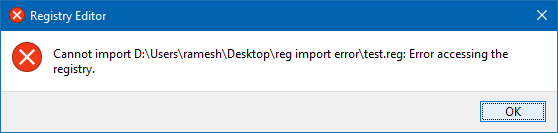 cannot import .reg file - error accessing registry