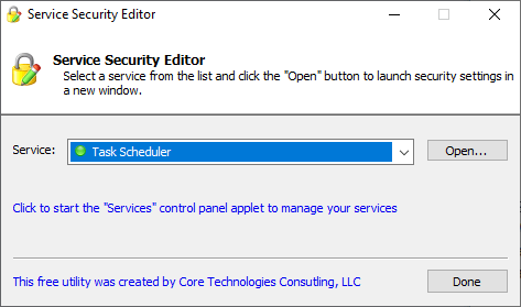 Service Security Editor - service permissions view and modify