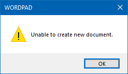 wordpad paint unable to create new document