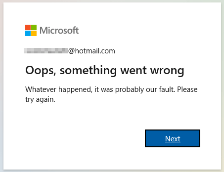 switch to microsoft account error something wrong