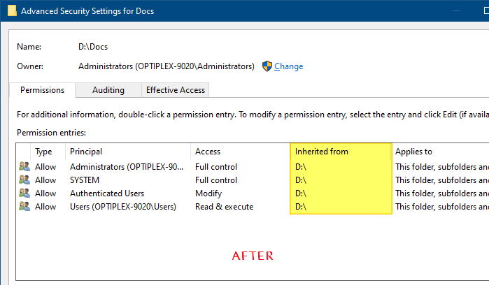 icacls reset permissions file or folder