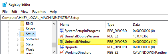 windows 10 go back uninstall days