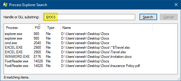 compressed folder create error - no read permissions - process explorer