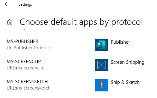 ms-screenclip-link app association error snip & sketch