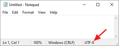 notepad default character encoding windows 10