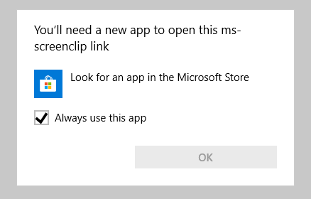 ms-screenclip-link app association error snip & sketch