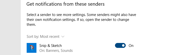 snip and sketch notification settings window