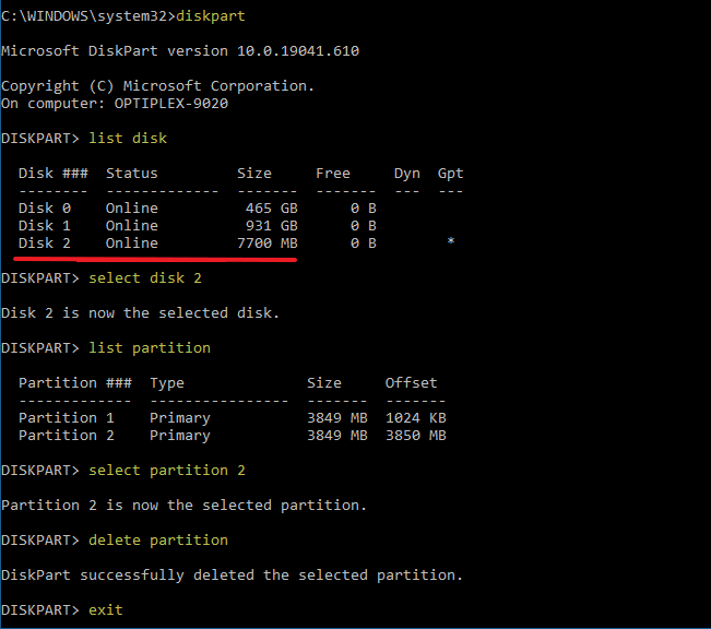 delete volume grayed out for usb drives - diskpart