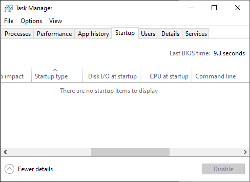 task manager startup tab empty - no startup items
