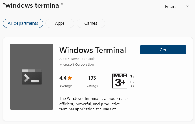 reinstall windows terminal app microsoft store