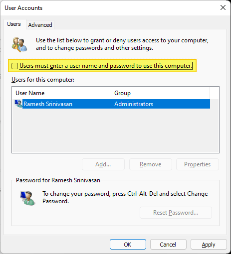 автоматический вход userpasswords2 netplwiz windows 11