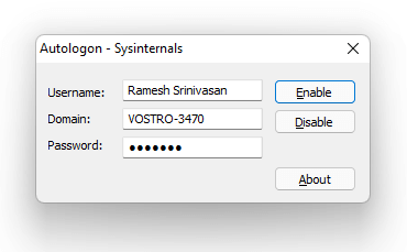 automatic login sysinternals autologon