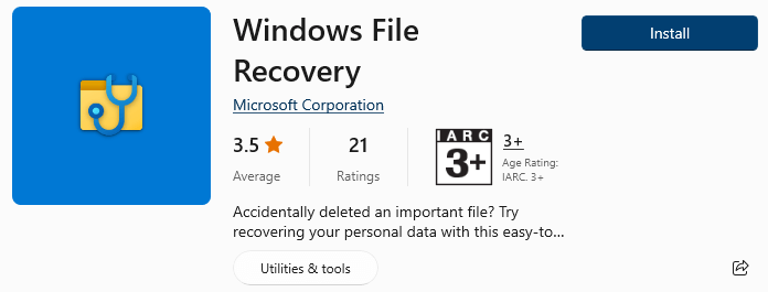 windows file recovery - store app from Microsoft