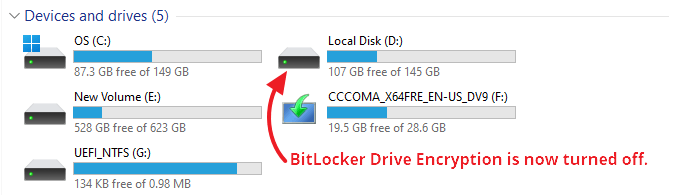 remove bitlocker encryption in home edition