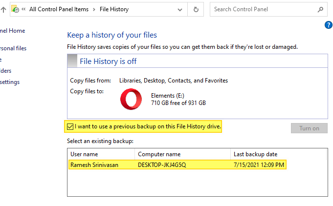 file history not working - element not found error