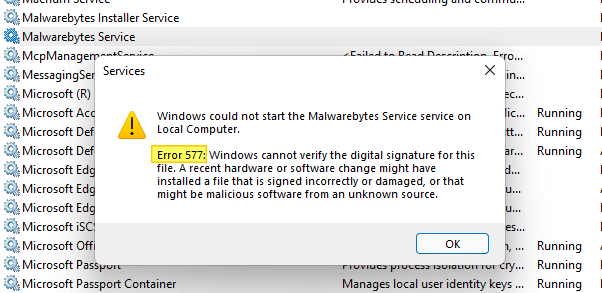 malwarebytes error 577