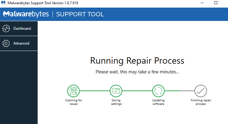 malwarebytes repair using support tool