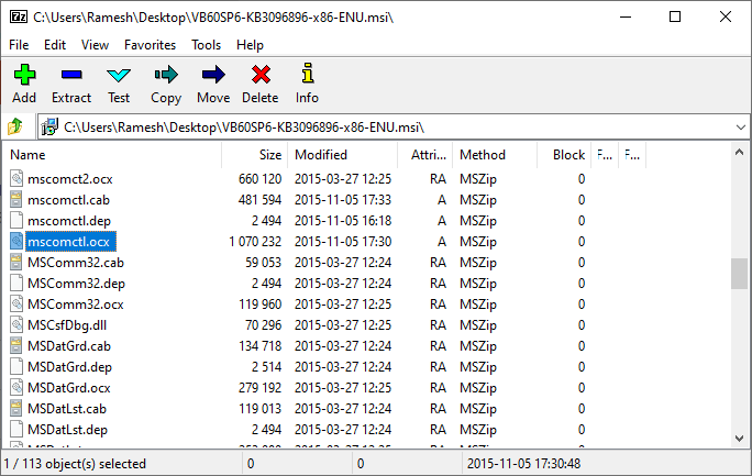 mscomctl.ocx error missing not registered - extract using 7-zip