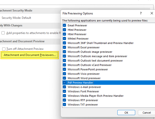 outlook pdf preview not working - preview handlers