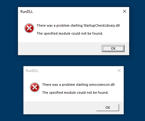 startupchecklibrary.dll malware startup error