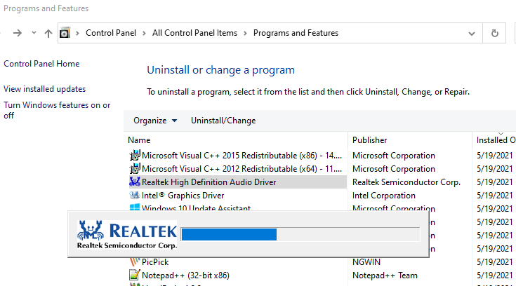 realtek uninstall software