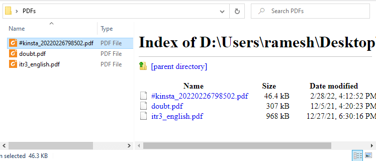 pdf preview shows index of or error file not found