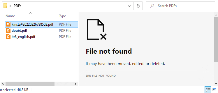 pdf preview shows index of or error file not found