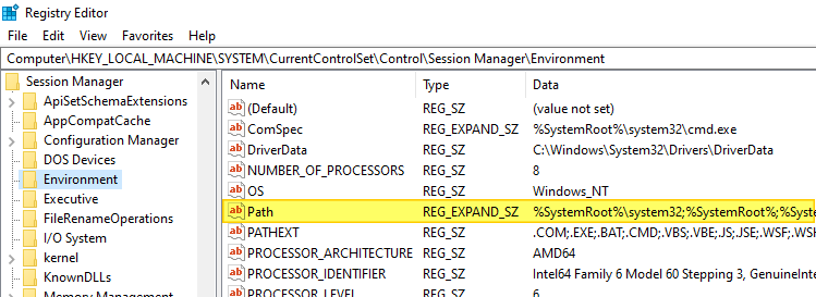 path environment variable - registry