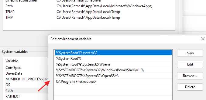 path environment variable - system properties