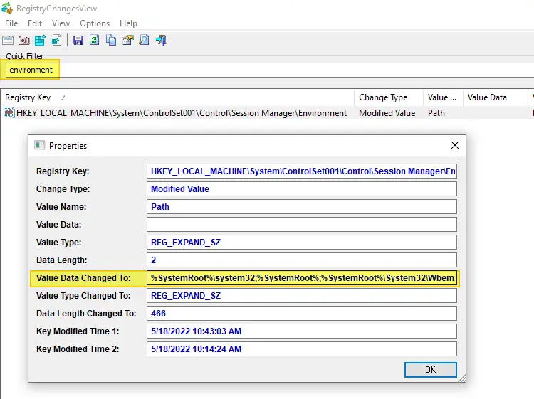 recover path environment variable - shadow copy hive