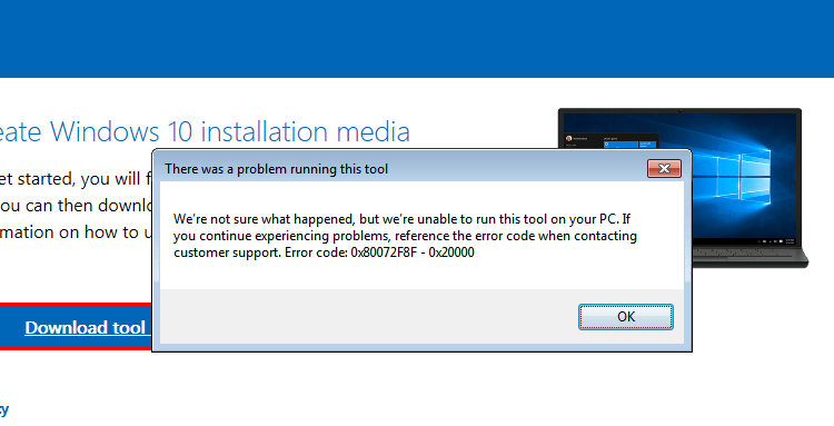 media creation tool error 0x80072F8F